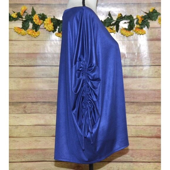 Jennifer Lopez Silky Blue Blouse Top Size XXL 3/4 Rushed Sleeve Career Night Out - Picture 4 of 9